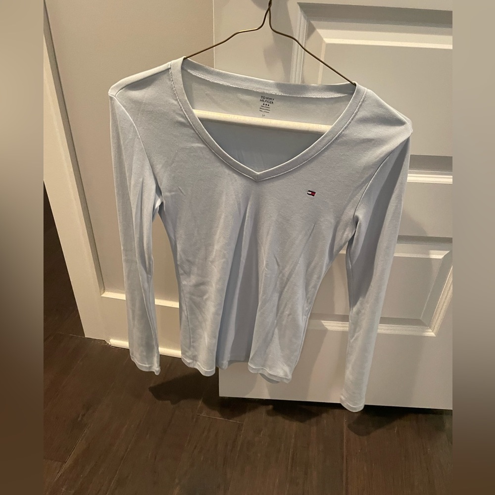 Vintage Light Blue Tommy Hilfiger V-neck Sweater